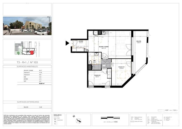 Appartement T3 à vendre - 3 pièces - 63,69 m2 - Biganos - 33 - AQUITAINE