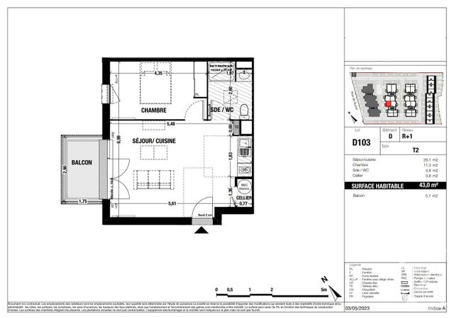 Appartement T2 à vendre - 2 pièces - 43,10 m2 - Belin Beliet - 33 - AQUITAINE