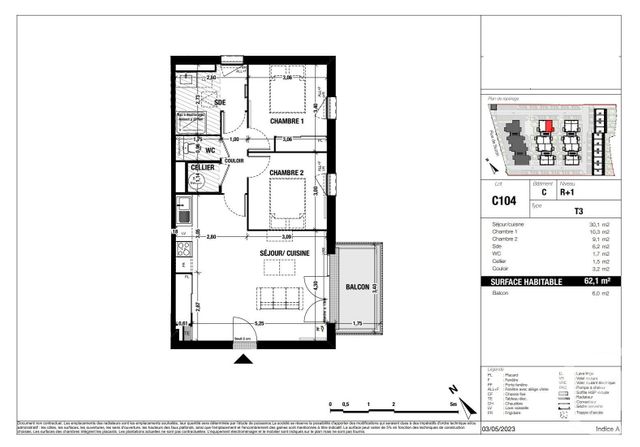 Appartement T3 à vendre - 3 pièces - 62,10 m2 - Belin Beliet - 33 - AQUITAINE