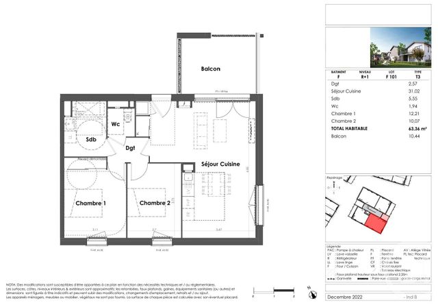 Appartement T3 à vendre - 3 pièces - 63,36 m2 - Mios - 33 - AQUITAINE