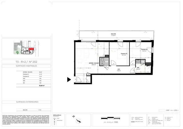 Appartement T3 à vendre - 3 pièces - 62,89 m2 - Biganos - 33 - AQUITAINE