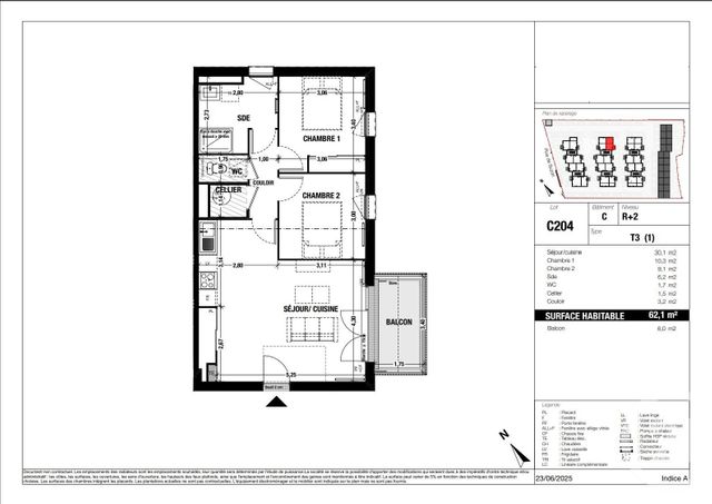 Appartement T3 &agrave; vendre - 3 pi&egrave;ces - 62,10 m2 - Belin Beliet - 33 - AQUITAINE