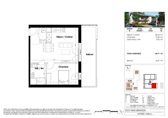 Appartement T2 &agrave; vendre - 2 pi&egrave;ces - 45,71 m2 - Mios - 33 - AQUITAINE