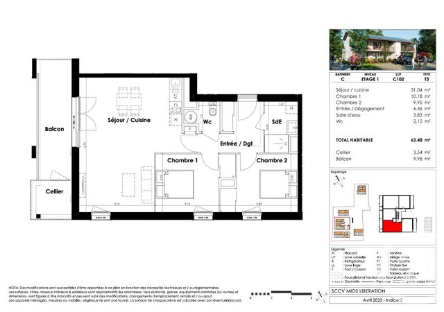 Appartement T3 &agrave; vendre - 3 pi&egrave;ces - 63,48 m2 - Mios - 33 - AQUITAINE