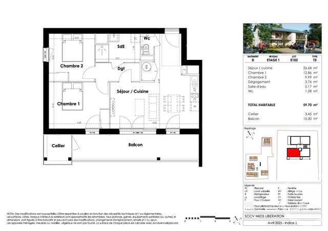 Appartement T3 &agrave; vendre - 3 pi&egrave;ces - 59,70 m2 - Mios - 33 - AQUITAINE
