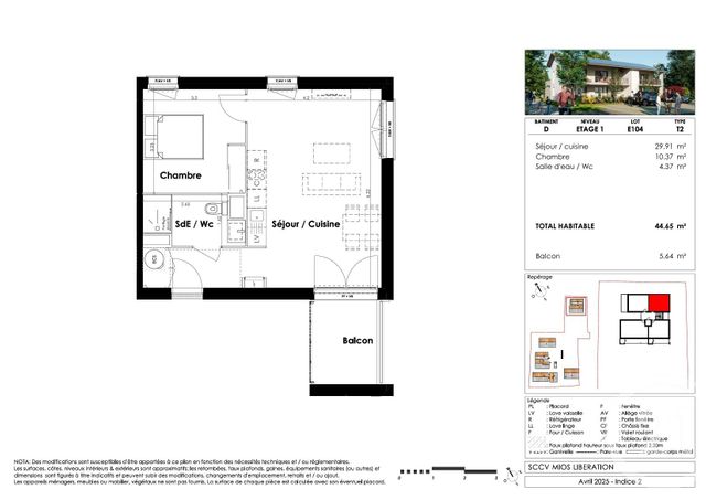Appartement T2 &agrave; vendre - 2 pi&egrave;ces - 44,65 m2 - Mios - 33 - AQUITAINE
