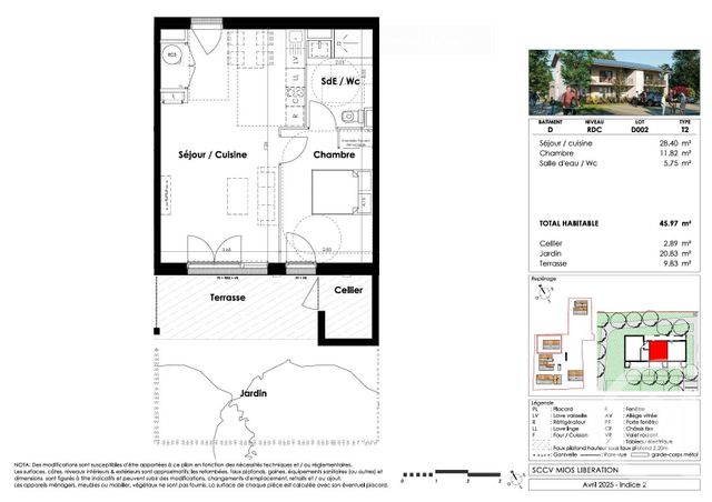 Appartement T2 &agrave; vendre - 2 pi&egrave;ces - 45,97 m2 - Mios - 33 - AQUITAINE