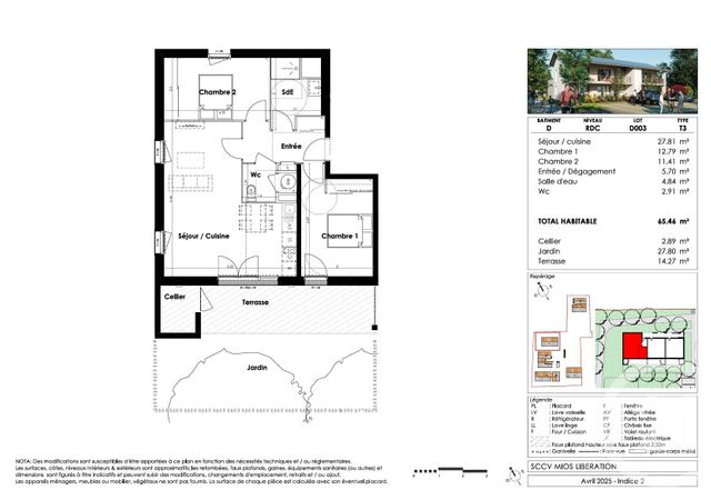 Appartement T3 &agrave; vendre - 3 pi&egrave;ces - 65,46 m2 - Mios - 33 - AQUITAINE
