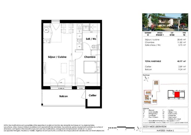 Appartement T2 &agrave; vendre - 2 pi&egrave;ces - 45,97 m2 - Mios - 33 - AQUITAINE