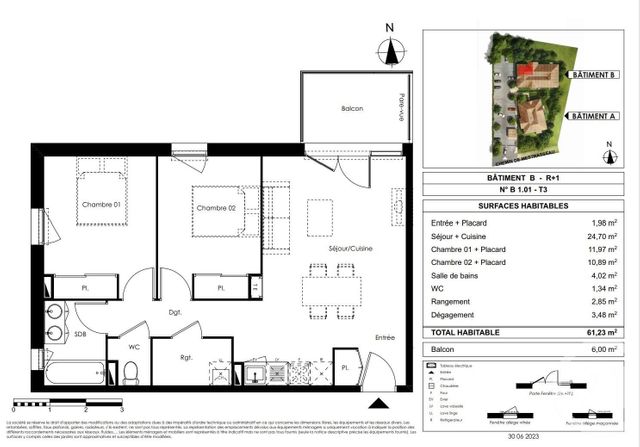 Appartement T3 &agrave; vendre - 3 pi&egrave;ces - 61,09 m2 - Gujan Mestras - 33 - AQUITAINE