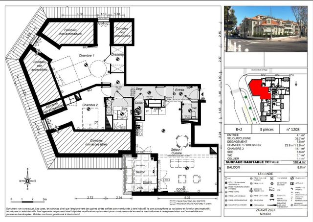 Appartement T3 à vendre - 3 pièces - 100,40 m2 - Arcachon - 33 - AQUITAINE