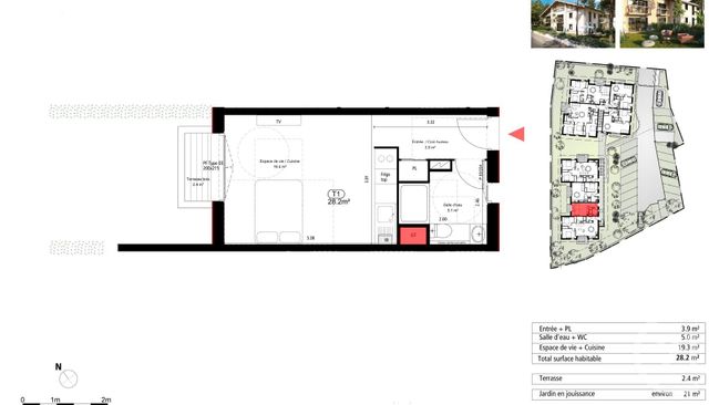 Appartement Studio à louer - 1 pièce - 28,20 m2 - Biscarrosse - 40 - AQUITAINE