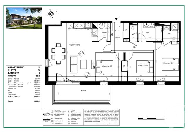 Appartement T4 à vendre - 4 pièces - 91,18 m2 - Gujan Mestras - 33 - AQUITAINE