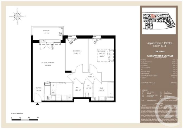 Appartement T3 à vendre - 3 pièces - 59,88 m2 - Le Teich - 33 - AQUITAINE