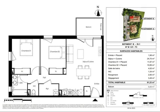 Appartement T3 &agrave; vendre - 3 pi&egrave;ces - 61,23 m2 - Gujan Mestras - 33 - AQUITAINE