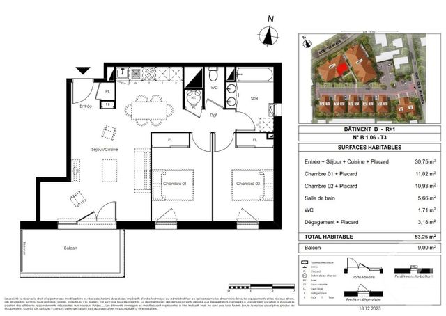 Appartement T3 &agrave; vendre - 3 pi&egrave;ces - 63,25 m2 - Le Teich - 33 - AQUITAINE